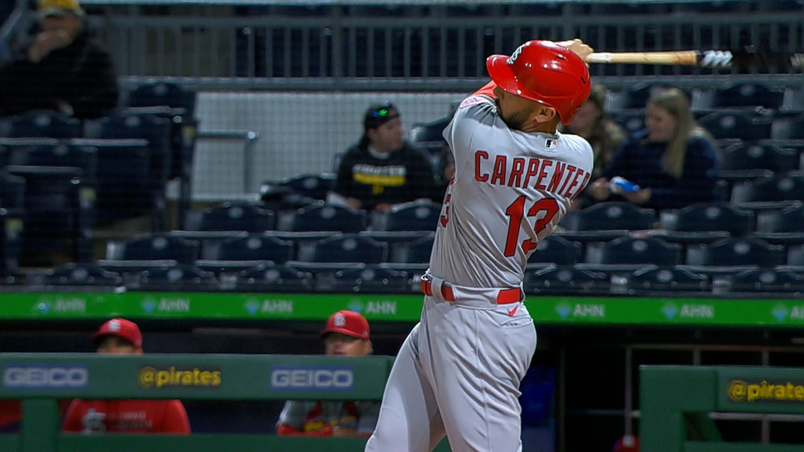 St. Louis Cardinals' Matt Carpenter celebrates after hitting a