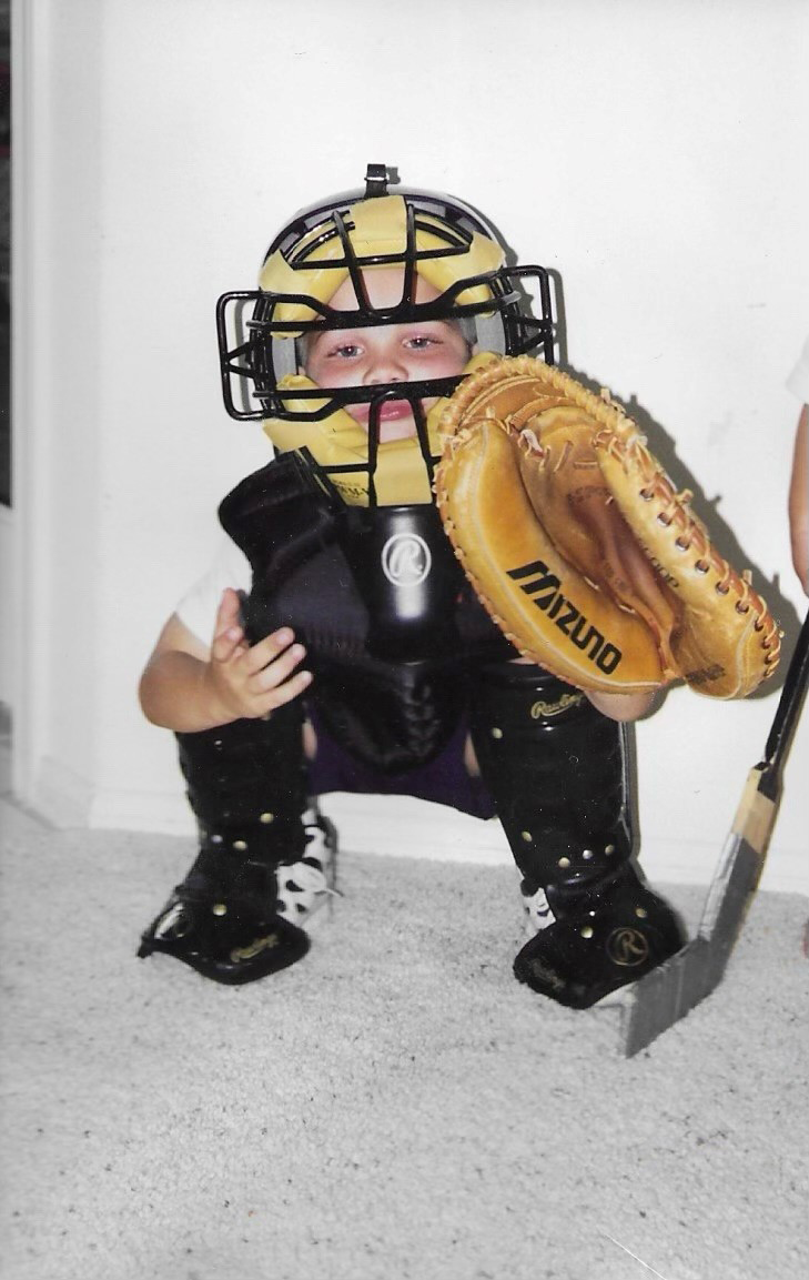 (Rick Burnes: “Liked catching for the gear, and you can see the hockey stick in the picture. That way he could go from catcher to goalie.”)