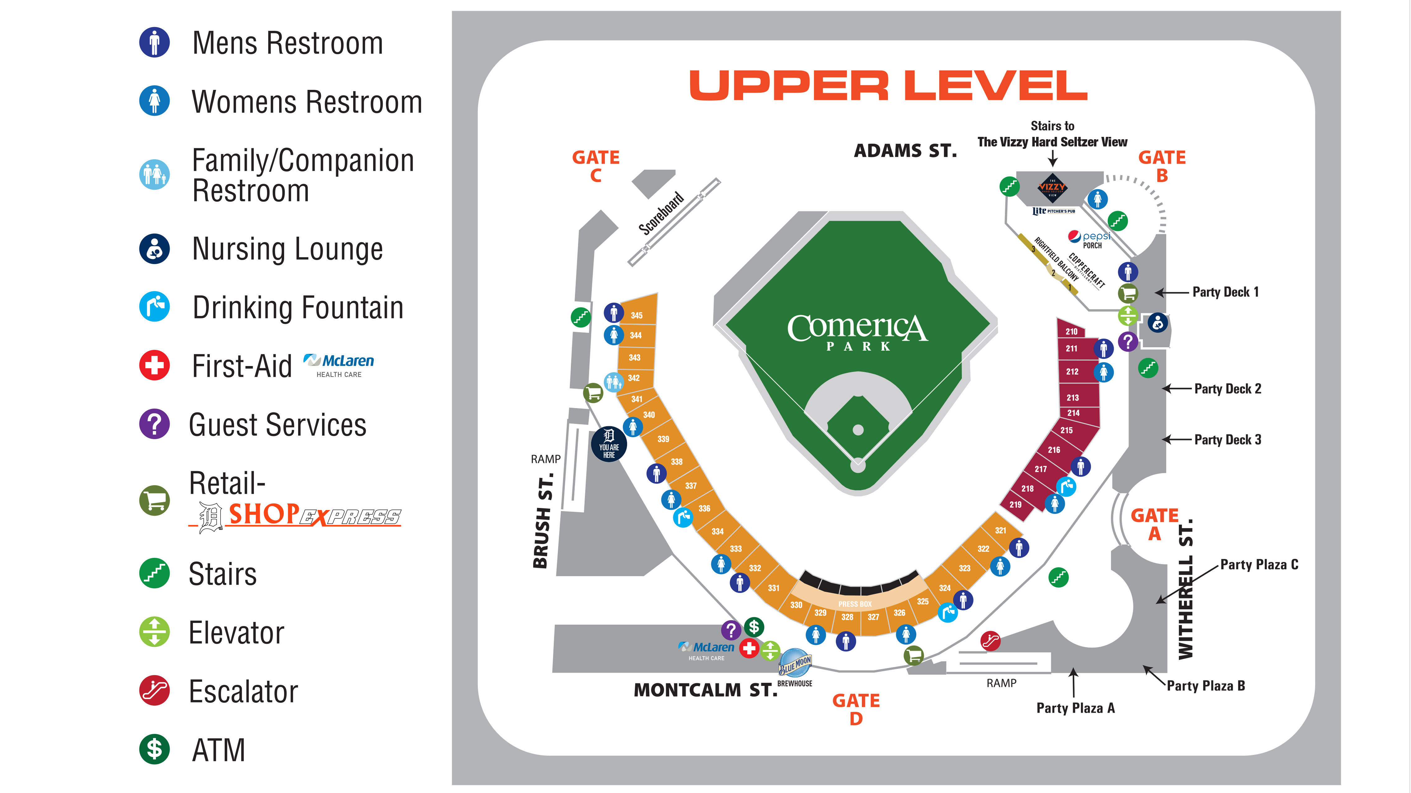 Detroit Tigers MLB Stadium Map Comerica Park Ballpark Map 