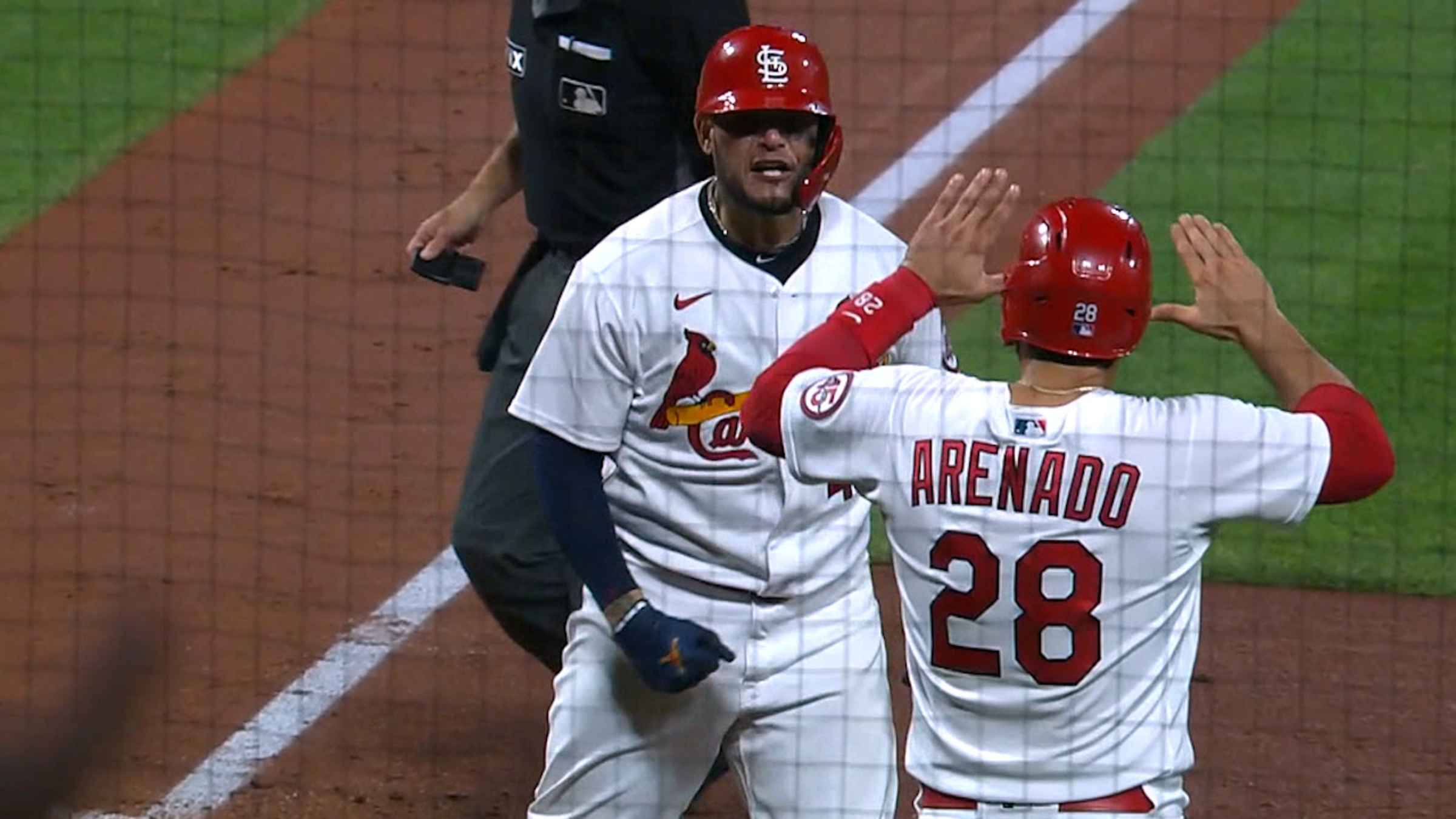 St. Louis Cardinals' Yadier Molina celebrates after hitting a two-run home  run during the second inning of a baseball game against the Washington  Nationals Thursday, Sept. 8, 2022, in St. Louis. (AP