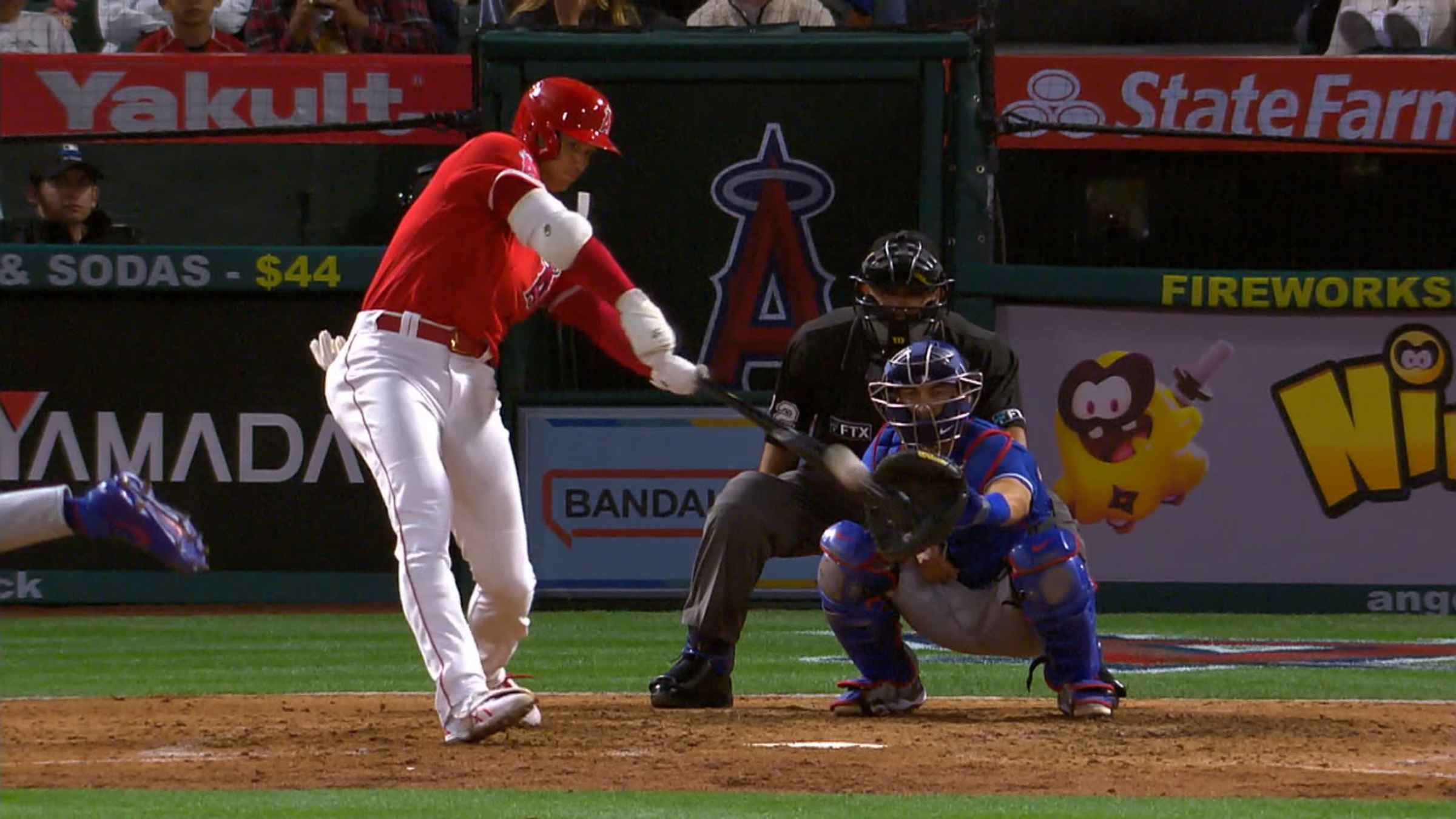 Shohei Ohtani of the Los Angeles Angels hits a solo home run in