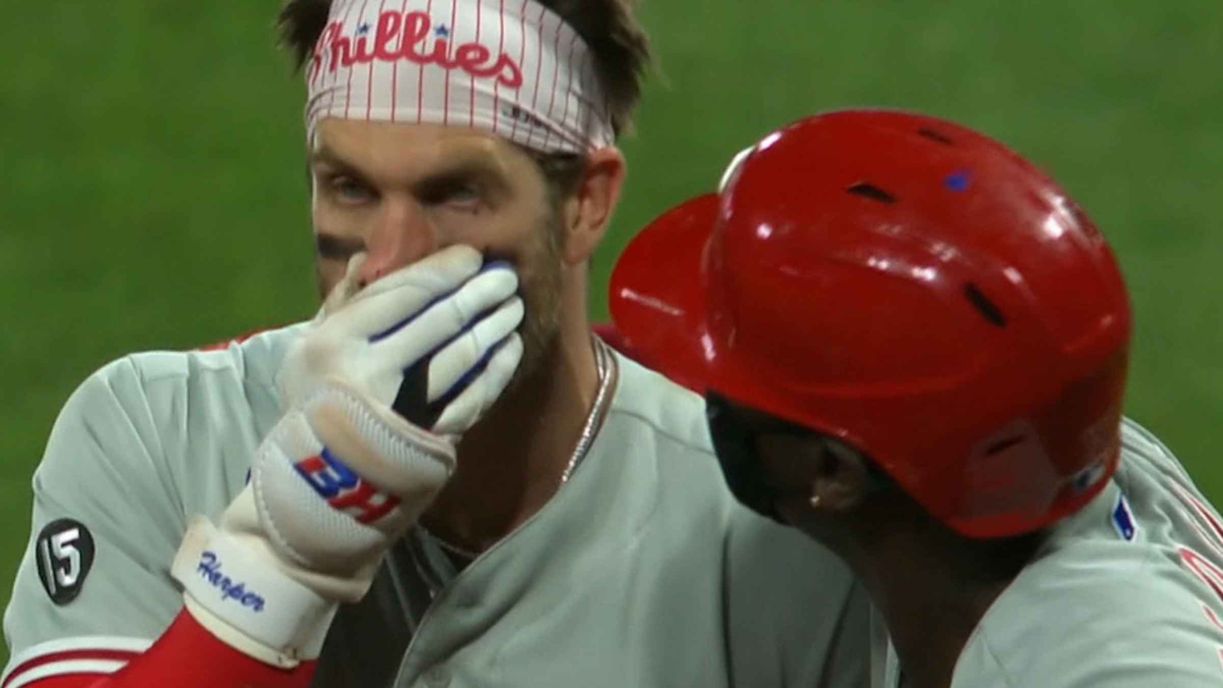 Bryce Harper exits after being hit in face by pitch