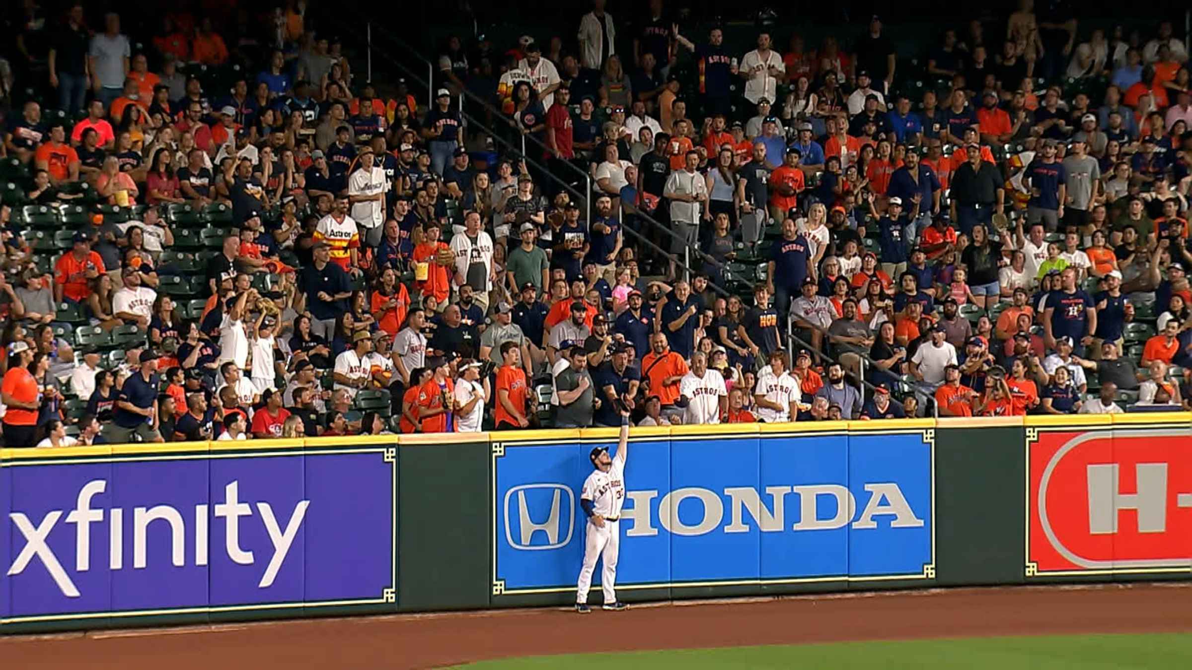 Houston Astros right fielder Kyle Tucker (30) makes a catch during