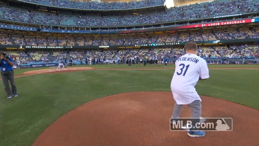 STL@LAD: Champ Pederson throws out first pitch 