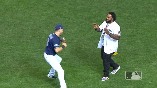 Prince Fielder tossed the first pitch prior to NLCS Game 2 and had