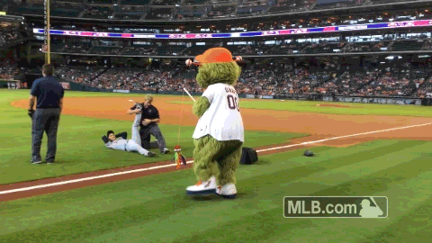 Astros mascot Orbit streaks through Minute Maid Park on his birthday