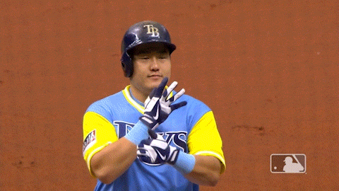 Ji-Man Choi showed off his dance moves for his teammates at first base  after an RBI single