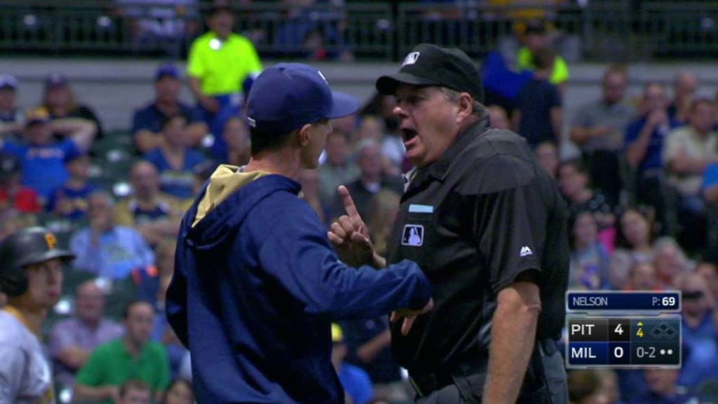 Milwaukee manager Craig Counsell reacts after ejection vs. Angels 