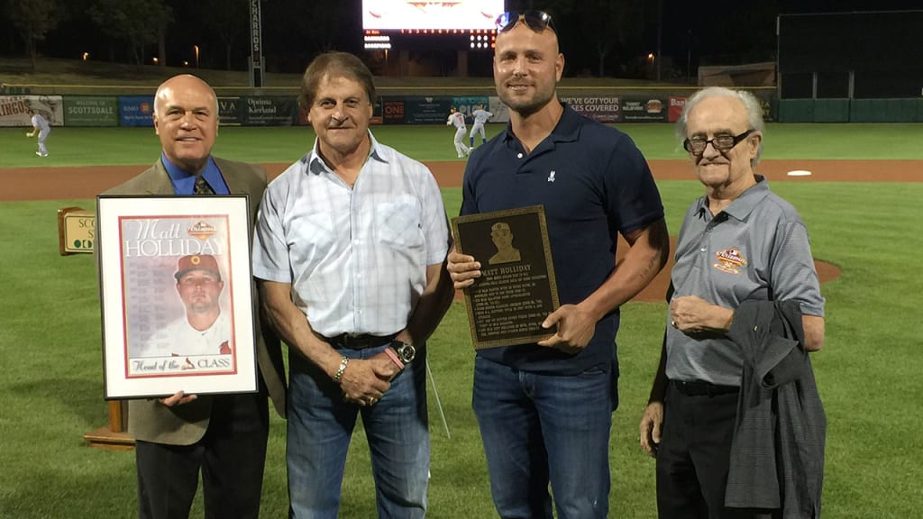 AFL Director Steve Cobb, Tony La Russa, Matt Holliday and Roland Hemond.