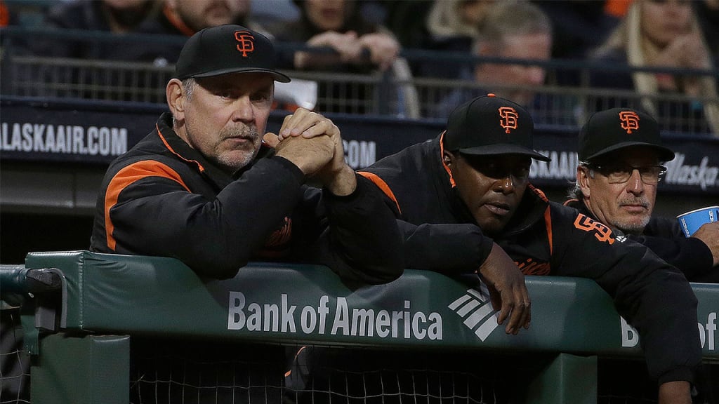 Giants manager Bruce Bochy, hitting coach Hensley Meulens and bench coach Ron Wotus have seen the club open 2017 with an 11-18 record. (AP)