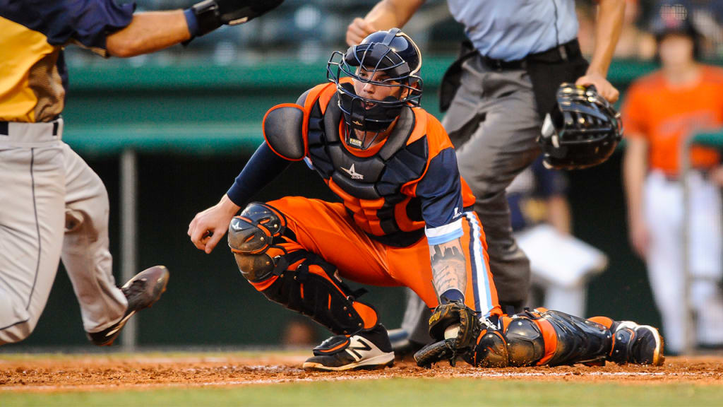 Jonah Heim is a switch-hitting catcher who was drafted in the fourth round in 2013. (Steve Roberts/Bowling Green Hot Rods)