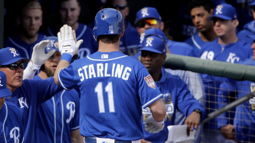 Bubba Starling celebrates after hitting a solo homer during a Cactus League game earlier this spring. (AP)