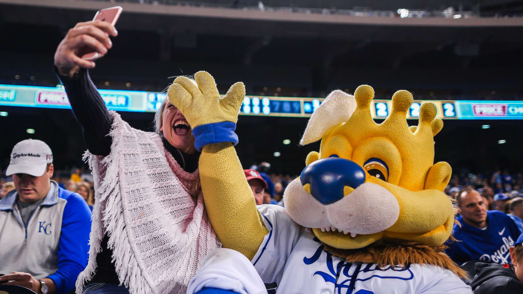 The Kansas City Royals mascot, Sluggerrr, made an appearance