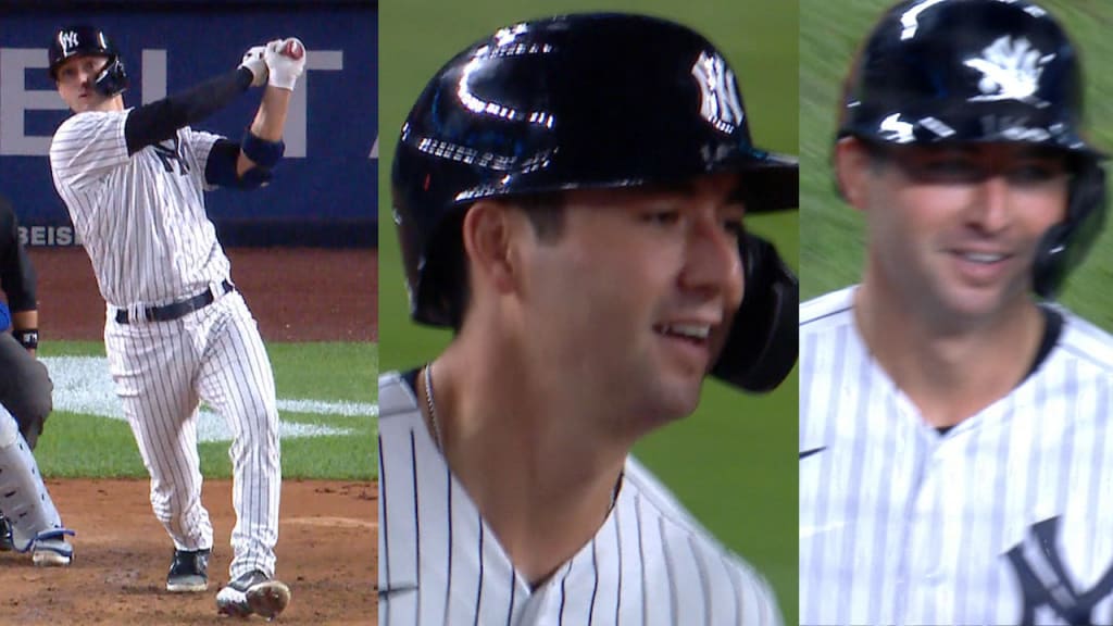 Yankees third string catcher KYLE HIGASHIOKA homers into the second deck in  left field