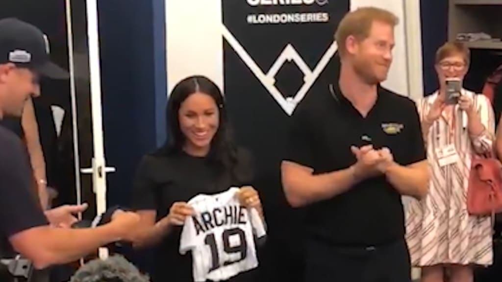 Meghan Harry Yankees Locker Room Archie Uniform London Series June 29 2019  via NYY