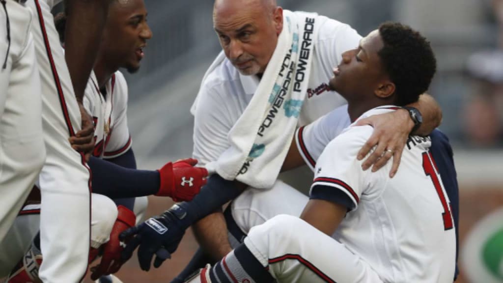 Ronald Acuña taken out of game after being hit by 97 mph pitch