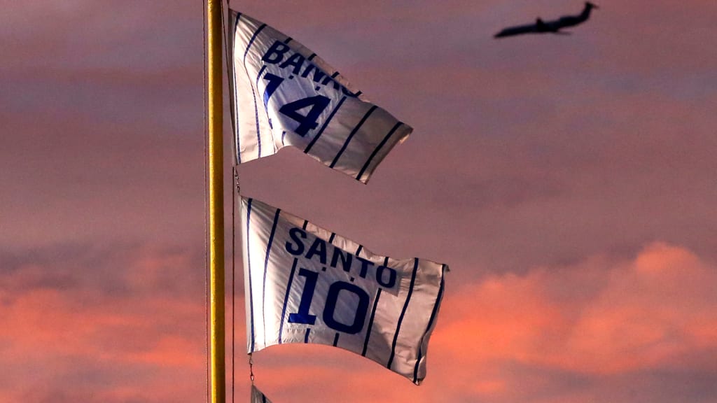 Chicago Cubs retired numbers on right field foul pole