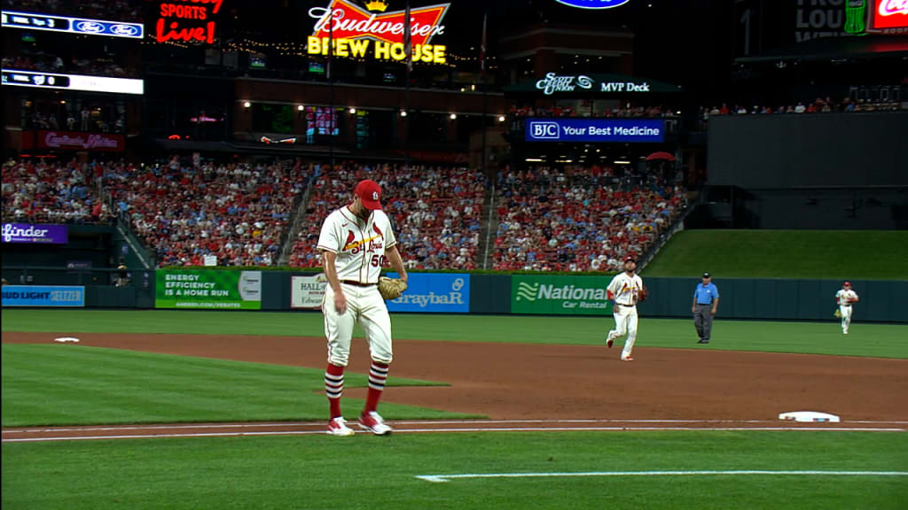 St. Louis, United States. 11th Apr, 2021. St. Louis Cardinals Nolan Arenado  swings, hitting a single in the first inning against the Milwaukee Brewers  at Busch Stadium in St. Louis on Sunday