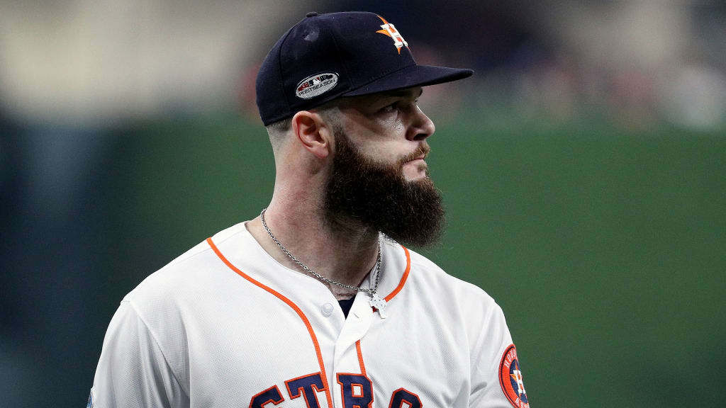 HOUSTON, TX - OCTOBER 16: Dallas Keuchel #60 of the Houston Astros looks on during Game 3 of the ALCS against the Boston Red Sox at Minute Maid Park on Tuesday, October 16, 2018 in Houston, Texas. (Photo by Loren Elliott/MLB Photos via Getty Images)