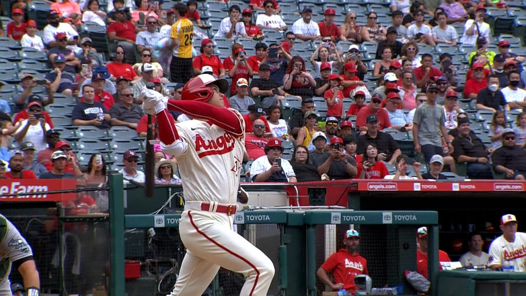 Los Angeles Angels center fielder Brandon Marsh (16) looks on prior to an  MLB regular season game against the Cleveland Guardians, Wednesday, April  27th, 2022, at Angels Stadium in Anaheim, CA. (Brandon