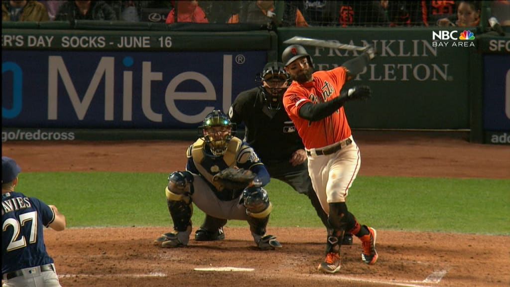 June 14, 2019: San Francisco Giants first baseman Pablo Sandoval (48) heads  to first base, during a MLB game between the Milwaukee Brewers and the San  Francisco Giants at Oracle Park in