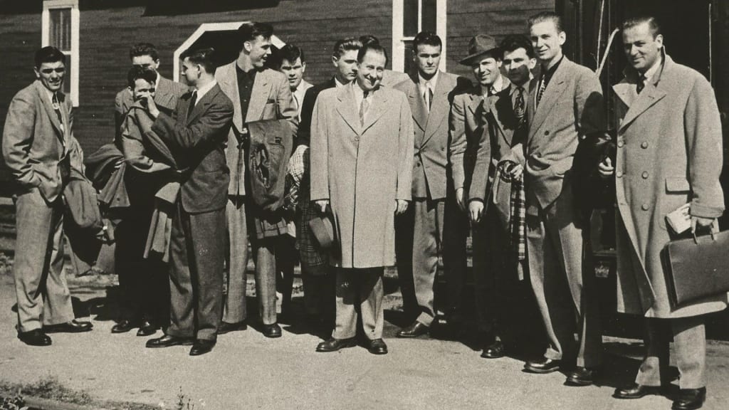The Phillies arrive at Clearwater train station in 1950.