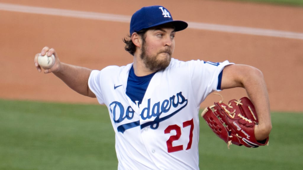 Los Angeles Dodgers starting pitcher Trevor Bauer (27) in pre game