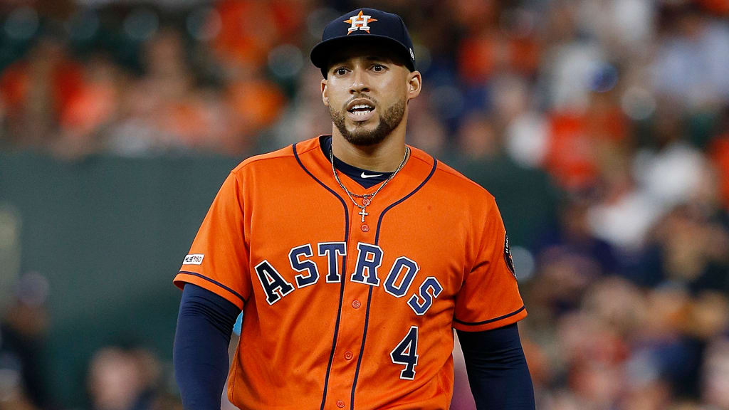 George Springer of the Houston Astros looks on during the game