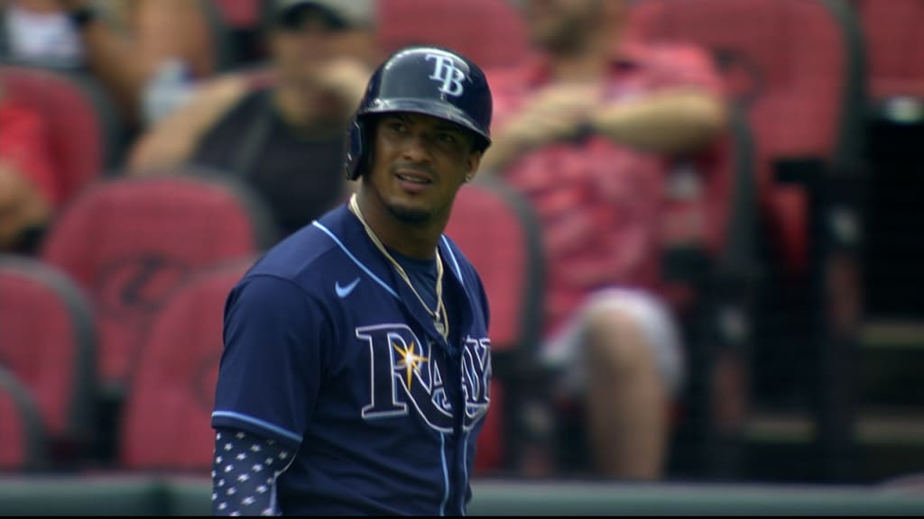 Tampa Bay Rays' Wander Franco 's Number 5 necklace swings during