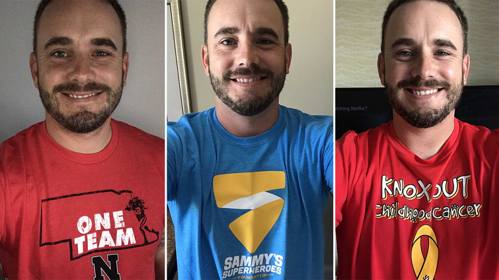 Brian Duensing showcases T-shirts during Childhood Cancer Awareness Month in September. (Brian Duensing)