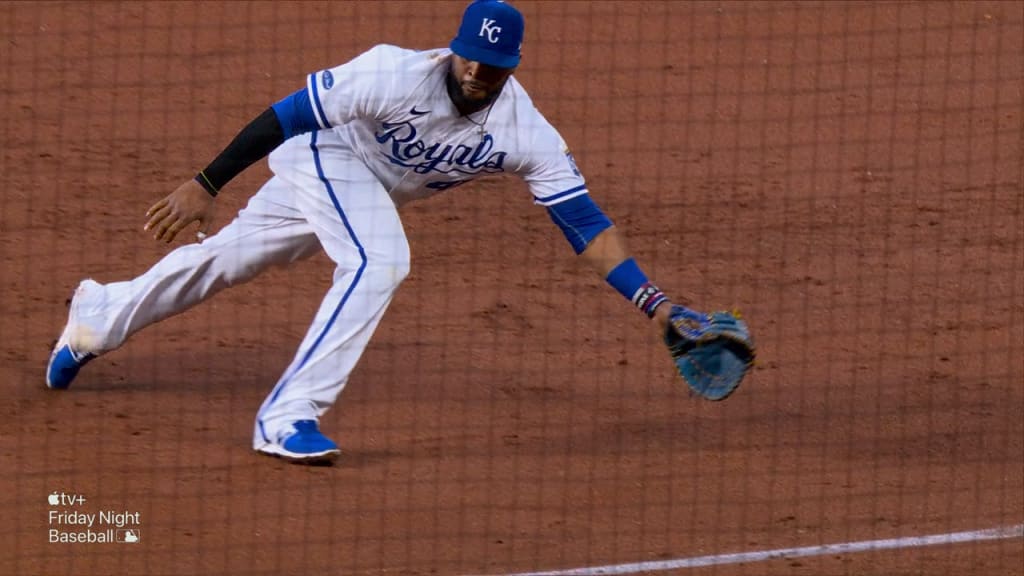 April 30 2022: Kansas City right fielder Edward Olivares (14) before the  game with New York