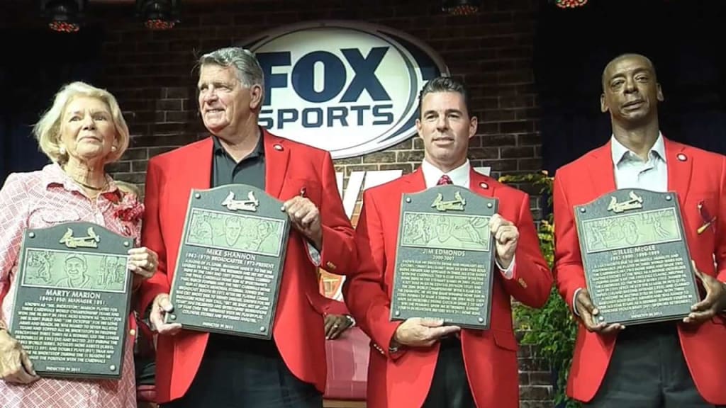 St. Louis Cardinals 2014 Hall of Fame Autographed Canvas w/Marty Marion,  Mike Shannon, Willie McGee, Jim Edmonds
