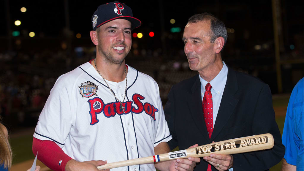Chris Marrero is presented with the Top Star Award from International League president Randy Mobley.