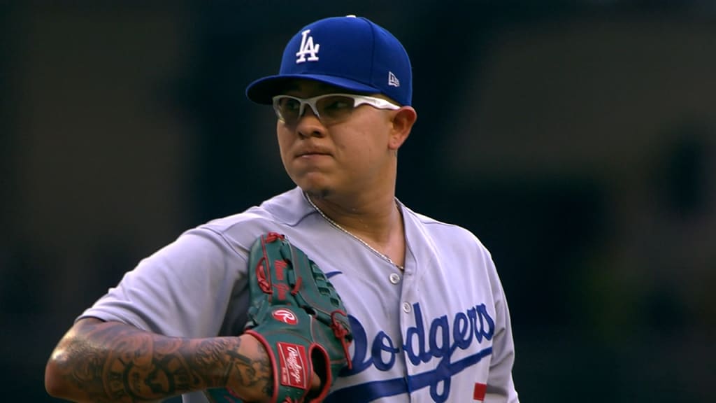 April 4, 2022, Los Angeles, California, USA: Starting pitcher, Julio Urias  #7 of the Los Angeles Dodgers during their Spring Training game against the  Los Angeles Angels on Monday April 4, 2022