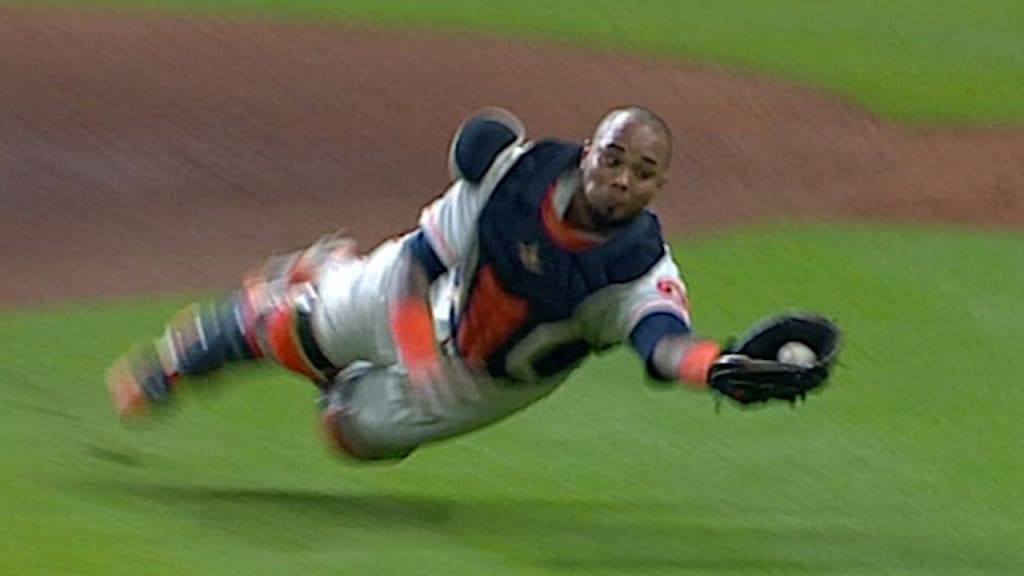 Jose Siri of the Houston Astros makes a catch on a fly ball by