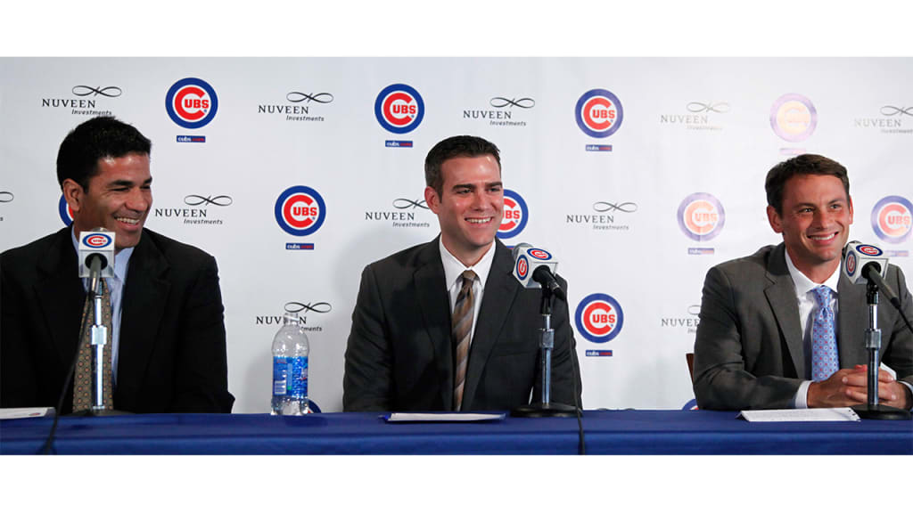 L-R: Cubs scouting director Jason McLeod, president of baseball operations Theo Epstein and GM Jed Hoyer. (AP)