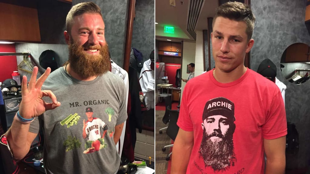 Archie Bradley and Jake Lamb model the new team shirts. (Steve Gilbert)