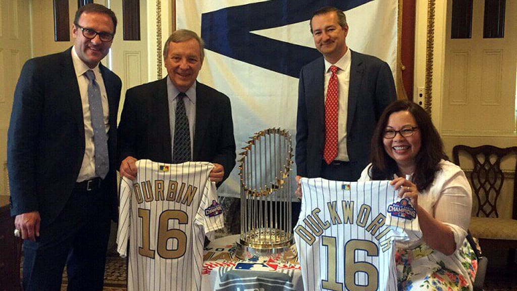 Todd and Tom Ricketts, with Illinois senators Dick Durbin and Tammy Duckworth on Capitol Hill. (Dennis Culloton)