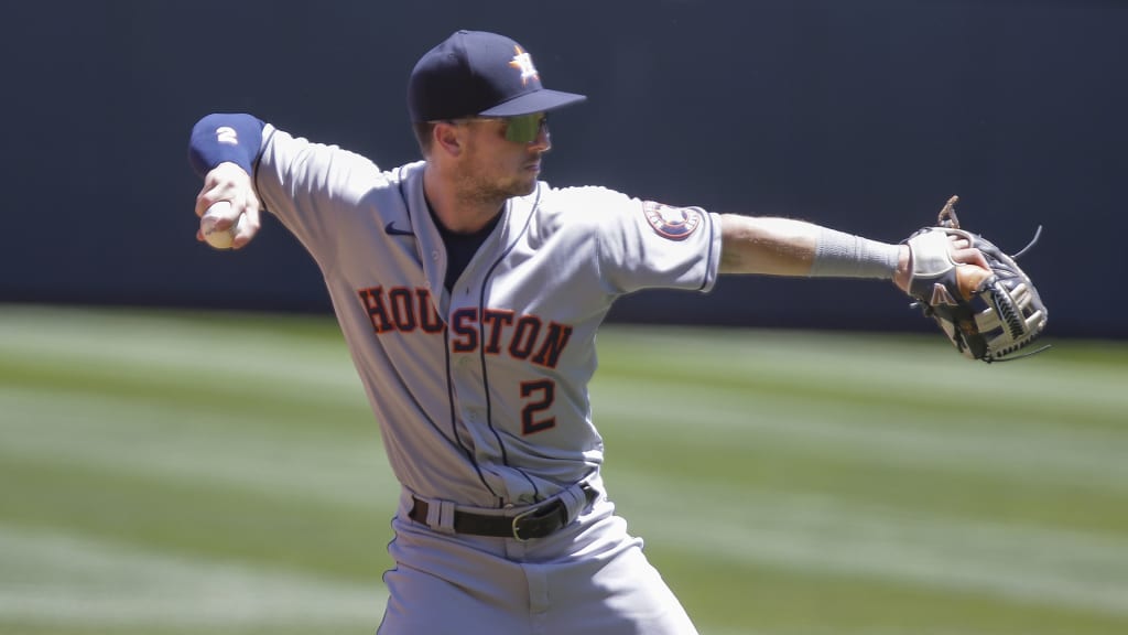 Houston Astros third baseman Alex Bregman warms up before a