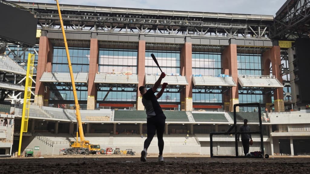 Joey Gallo tests the dimensions at the Texas Rangers' new ballpark