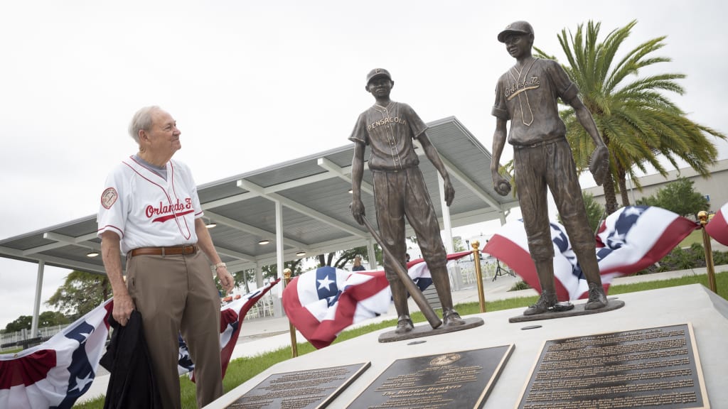 Stewart Hall at "The Barrier Breakers" monument (Credit: Ted Haddock)