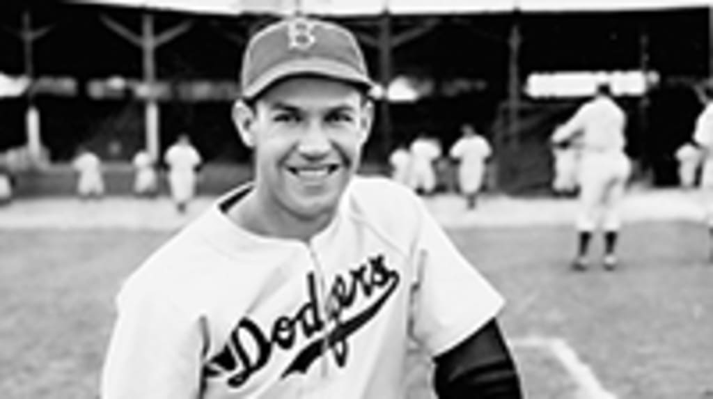 Brooklyn Dodgers outfielder Harold Patrick 'Pete' Reiser poses in a home uniform.