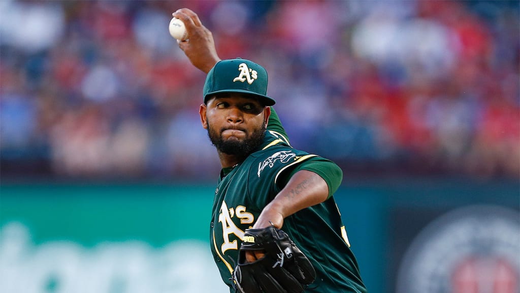 A's fifth starter Raul Alcantara surrendered eight runs over two innings Friday night against the Rangers. (AP)