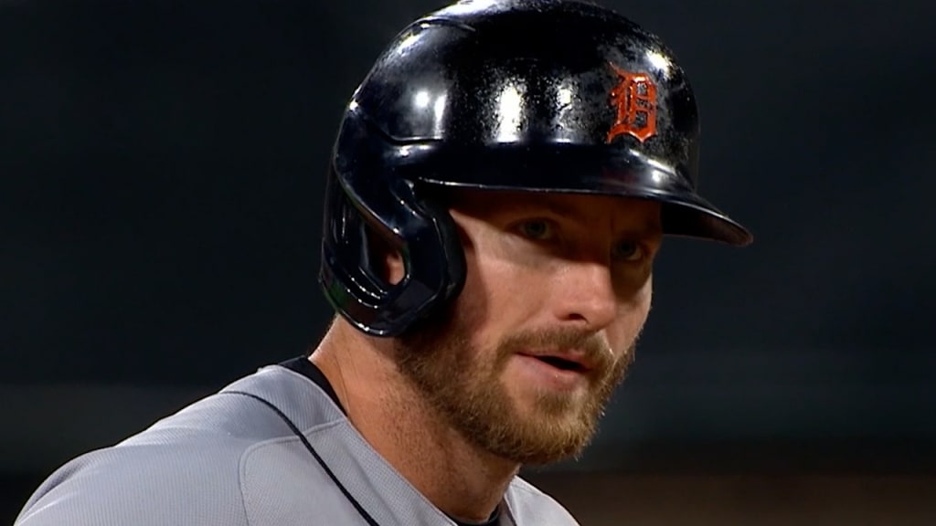 Detroit MI, USA. 12th Apr, 2022. Boston designated hitter J.D. Martinez  (28) gets a hit during the game with Boston Red Sox and Detroit Tigers held  at Comercia Park in Detroit Mi.