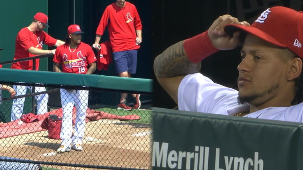 Matt Carpenter and Harrison Bader talk before Game 2 of NLDS 