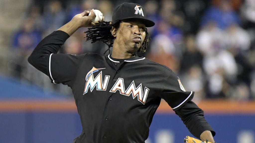Miami Marlins pitcher Jose Urena delivers the ball to the New York Mets during the first inning of a baseball game Friday, Sept. 28, 2018 in New York. (AP Photo/Bill Kostroun)