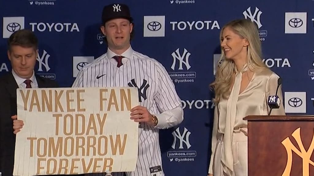 Gerrit Cole trolled on social media for bringing sign to Yankees press  conference
