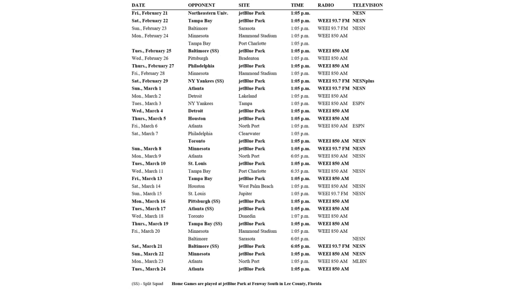 Red Sox announce Spring Training schedule