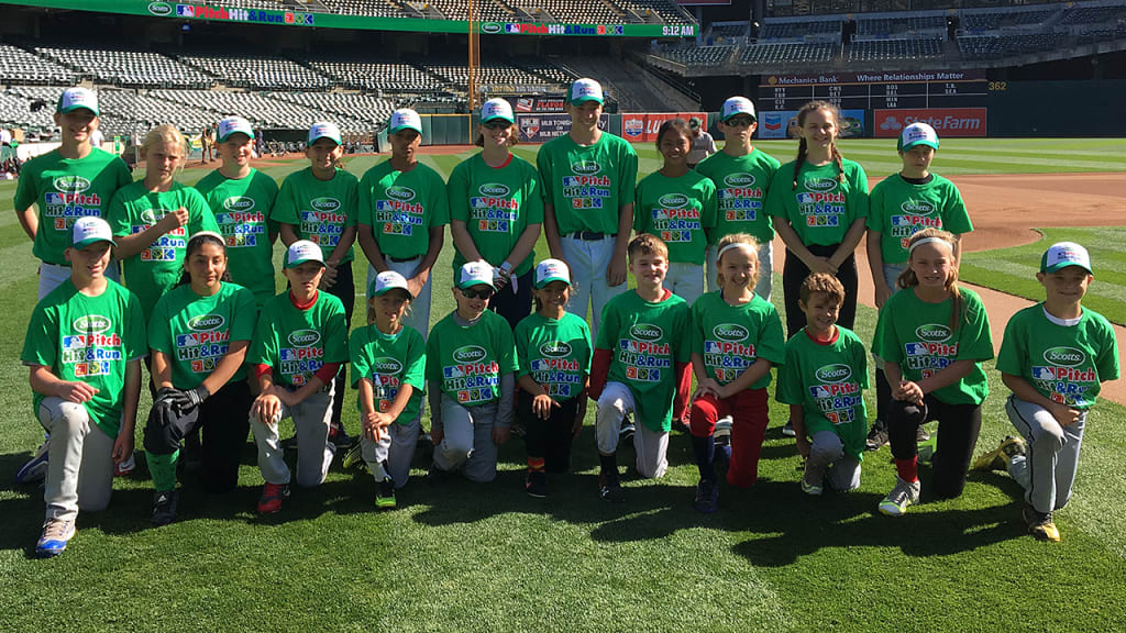 The A's Pitch, Hit & Run competition featured 22 sectional winners. (Alex Simon/MLB.com)