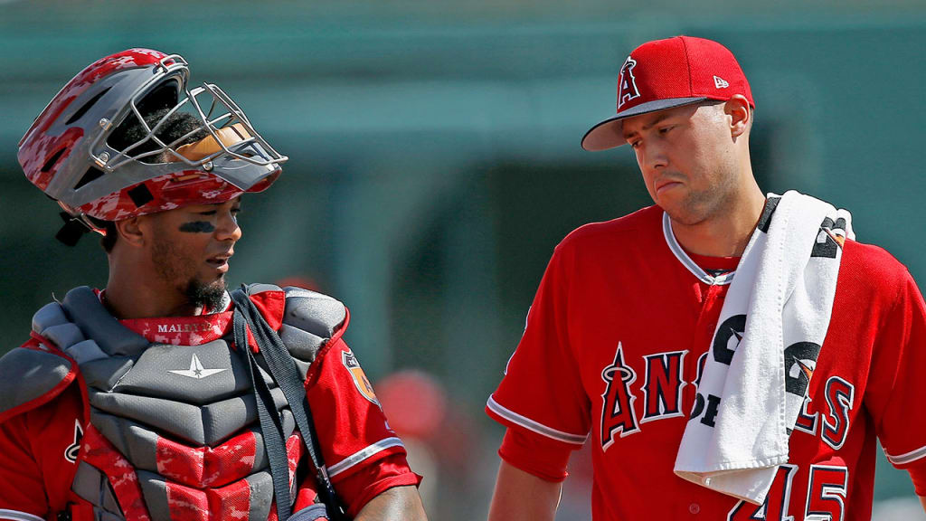Tyler Skaggs allowed three unearned runs on four walks in his spring debut on Saturday. (AP)
